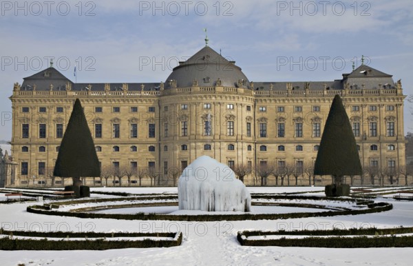 Ice fountain, Würzburg Residence in winter, Bavaria, Germany, Würzburg World Heritage Site, Germany, Europe