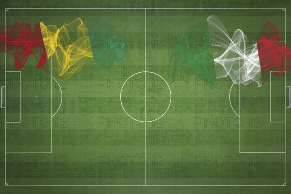 Guinea vs Italy Soccer Match, national colors, national flags, soccer field, football game, Competition concept, Copy space