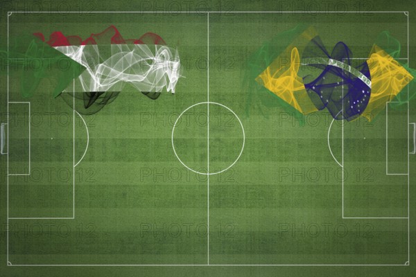 Sudan vs Brazil Soccer Match, national colors, national flags, soccer field, football game, Competition concept, Copy space