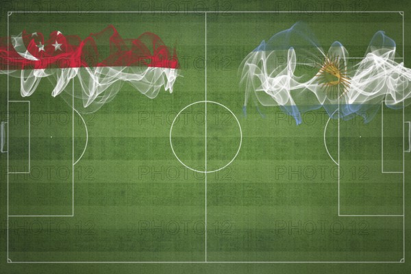 Singapore vs Argentina Soccer Match, national colors, national flags, soccer field, football game, Competition concept, Copy space