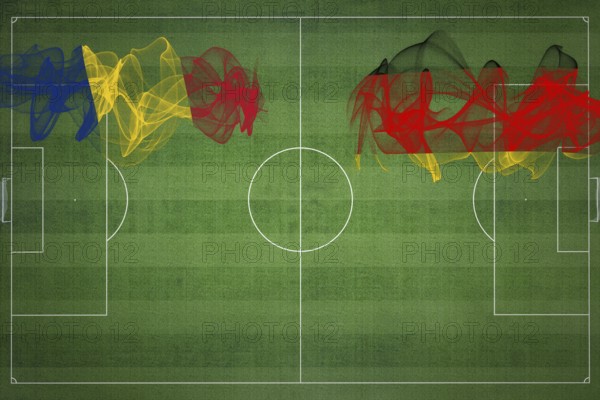 Romania vs Germany Soccer Match, national colors, national flags, soccer field, football game, Competition concept, Copy space