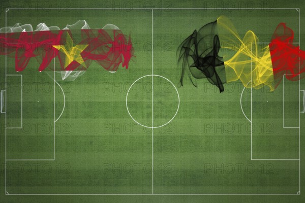 Suriname vs Belgium Soccer Match, national colors, national flags, soccer field, football game, Competition concept, Copy space