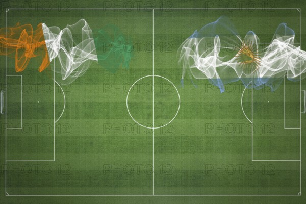 Ivory Coast vs Argentina Soccer Match, national colors, national flags, soccer field, football game, Competition concept, Copy space