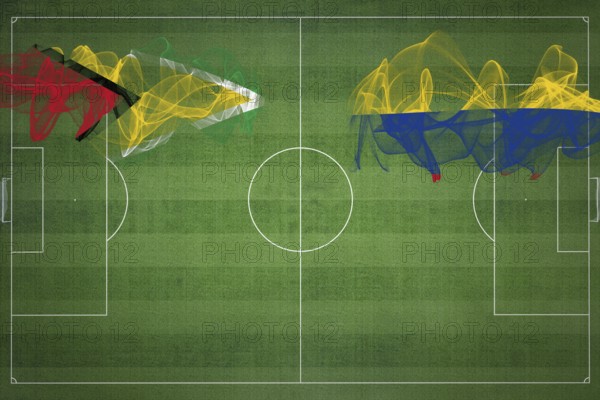 Guyana vs Colombia Soccer Match, national colors, national flags, soccer field, football game, Competition concept, Copy space