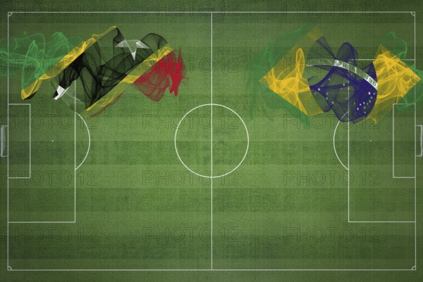 Saint Kitts and Nevis vs Brazil Soccer Match, national colors, national flags, soccer field, football game, Competition concept, Copy space