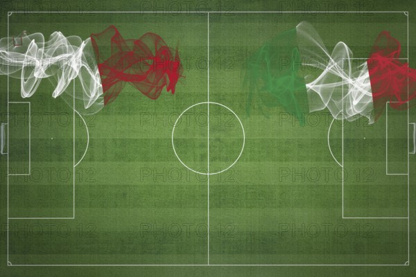 Malta vs Italy Soccer Match, national colors, national flags, soccer field, football game, Competition concept, Copy space