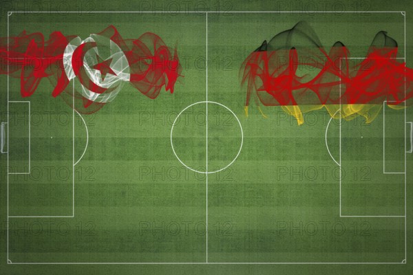 Tunisia vs Germany Soccer Match, national colors, national flags, soccer field, football game, Competition concept, Copy space