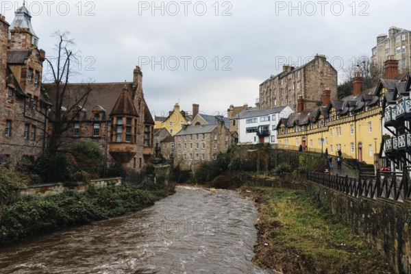 Edinburgh, UK, December 5, 2023: Scenic view of Dean Village and Water of Leith river