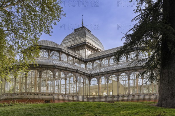 Madrid, Spain, 6 April, 2024: view of the Crystal Palace in the El Retiro Park in downtown Madrid, Europe