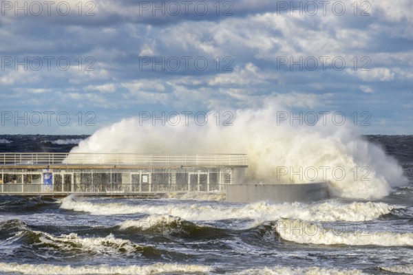 Large braking waves during a storm in Kolobrzeg on the Polish Baltic coast