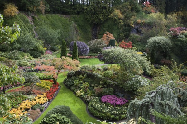 Sunken Garden - the central and most beautiful part of park complex. Butchart Gardens - set of beautiful gardens on Vancouver Island, Canada, North America