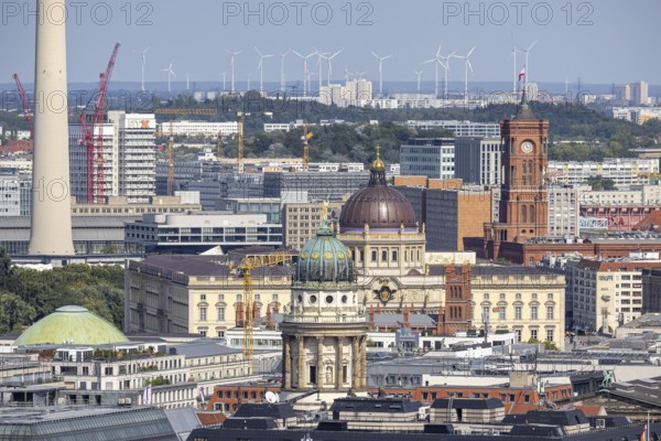 View of East Berlin with the Red City Hall, panoramic viewpoint Kollhoff Tower at Potsdamer Platz, city view. Berlin, Germany