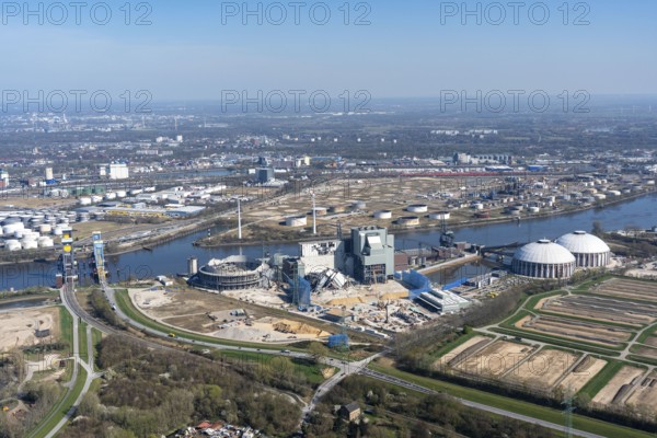 Aerial view, power station, Moorburg, demolition, coal-fired power station, Süderelbe, Hamburg, Germany