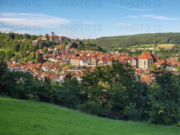 View of the old town centre of Kronach with the Rosenberg fortress, Kronach, Upper Franconia, Franconian Forest, Bavaria, Germany