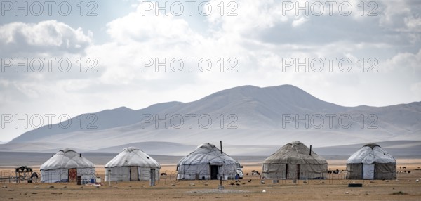 Yurts in the highlands, Song Kul mountain lake, Naryn region, Kyrgyzstan