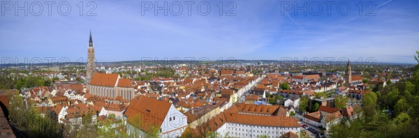 View from the Schanzl at Trausnitz Castle of the old town, Landshut, Lower Bavaria, Bavaria, Germany