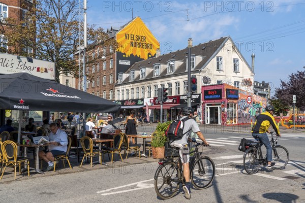 The Nørrebro district in Copenhagen, lively, multicultural and student neighbourhood, main street Nørrebrogade, Denmark