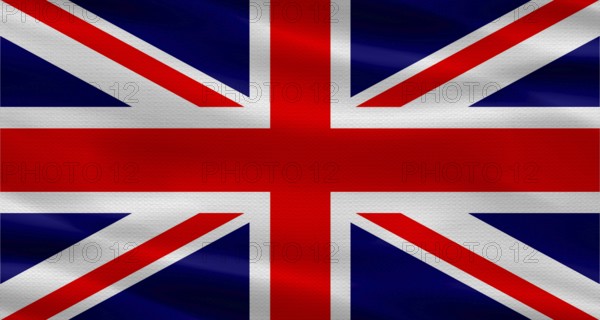 United Kingdom flag with a fabric texture waving. Close up of flag of United Kingdom with cloth texture