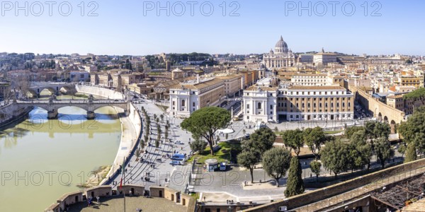 Rome skyline with St Peter's Basilica in the Vatican with river Tiber panorama from above in Rome, Italy