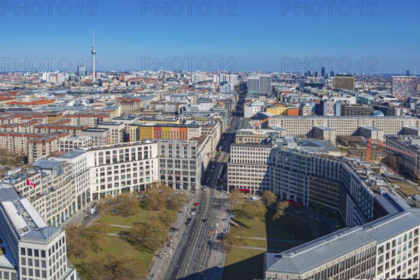 Berlin from above, the view from Panoramapunkt Berlin on Potsdamer Platz towards Leipziger Straße, Berlin, Germany