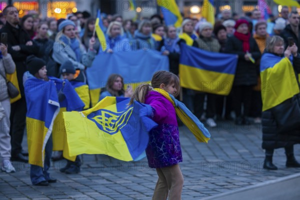 24 February marked the third anniversary of Russia's invasion of Ukraine. To mark the occasion, Ukrainian war refugees living in Dresden and their supporters demonstrated on the Neumarkt in front of the Church of Our Lady and then marched through the city centre, Dresden, Saxony, Germany