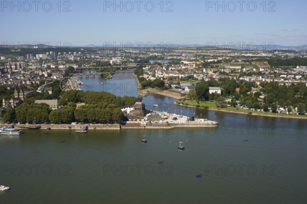 The Rhine in Flames event site around the Deutsches Eck in Koblenz. The Rhine in Flames fireworks spectacle takes place along the most beautiful stretches of the Rhine every year from May to September.Koblenz, Rhineland-Palatinate, Germany