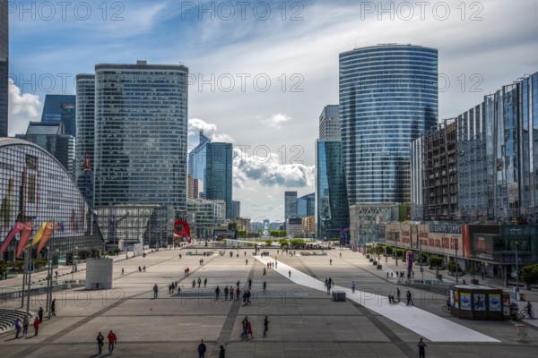 La Defense District in Paris, view from Grande Arche, France