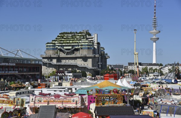 Europe, Germany, Hanseatic City of Hamburg, St. Pauli, former anti-aircraft bunker on Feldstrasse built between 1942 and 1944, conversion with extension to approx. 60 metres to a hotel and event centre, opening 2024, a total of 4, 700 trees and 16, 000 shrubs, climbing plants and climbing plants, climate research, Federal Republic of Germany