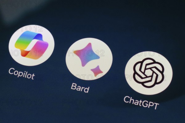 In this photo illustration, the app logo Google Bard, Microsoft Copilot and ChatGPT (OpenAI) is displayed on a smartphone screen