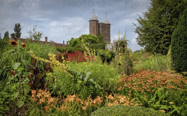 Beautiful flowers, trees and plants and garden landscaping in Sissinghurst Caslte Gardens in Cranwood, England, United Kingdom