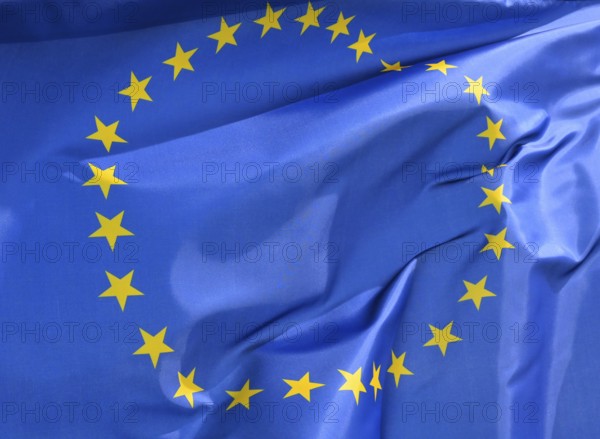 EU flag with 27 stars, close-up, wave pattern