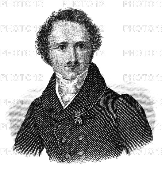 Portrait of Prince Hermann Ludwig Heinrich von Pückler-Muskau or Count Pückler, 1785 - 1871, German nobleman, artist in landscape gardening, Portrait von Fürst Hermann Ludwig Heinrich von Pückler-Muskau, 1785 - 1871, preußischer Standesherr, Generalleutnant, Landschaftsarchitekt, Schriftsteller und Weltreisender