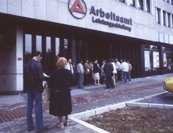 Dortmund. The Dortmund employment office with people waiting in the morning ca. 1986
