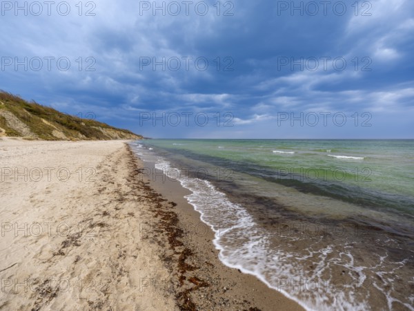 Baltic Sea beach in Ahrenshoop on the Fischland-Darß-Zingst peninsula, blue sky with clouds, Ahrenshoop, Mecklenburg-Vorpommern, Germany
