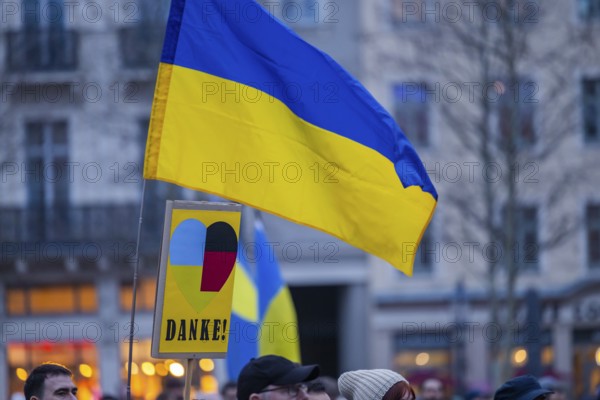 24 February marked the third anniversary of Russia's invasion of Ukraine. To mark the occasion, Ukrainian war refugees living in Dresden and their supporters demonstrated on the Neumarkt in front of the Church of Our Lady and then marched through the city centre, Dresden, Saxony, Germany