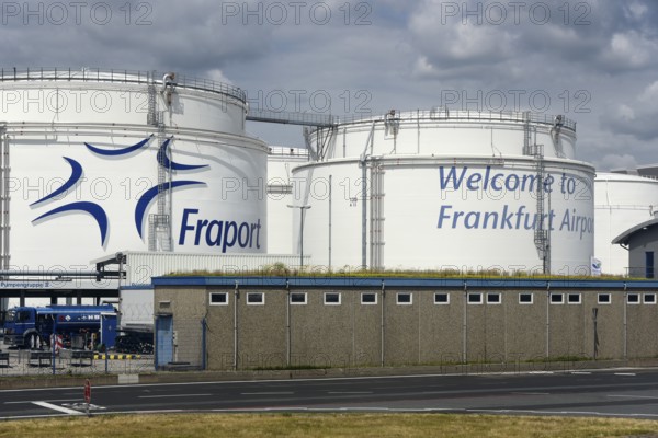 Welcome, petrol depot with the Fraport AG logo, Frankfurt Airport, Frankfurt am Main, Hesse, Germany