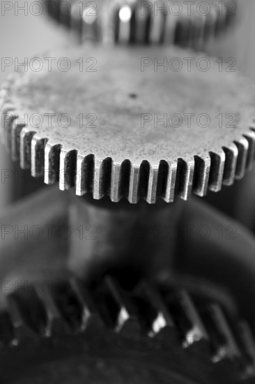 Black and white gear macro detail as a teamwork metaphor concept