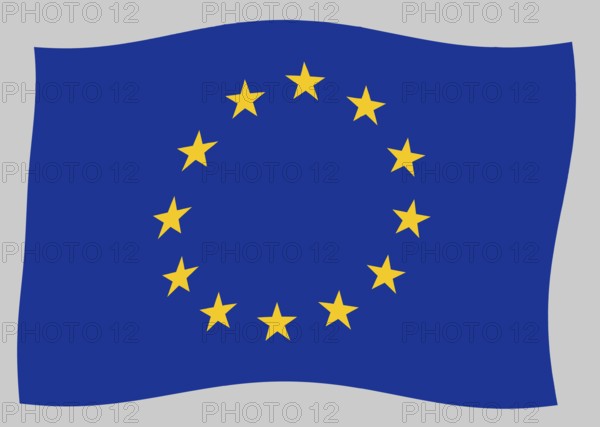 Flag of the European Union (EU) flying in the wind, Illustration