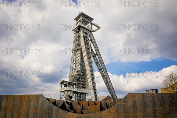 Genk, Belgium, April 2022: View on one of the coal mine shafts of C-mine in Genk, Belgium