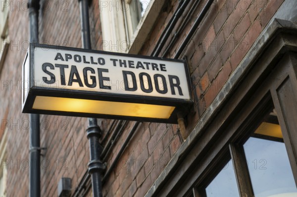 Apollo theatre Stage Door sign, Archer Street, Soho, West End, London, England, UK