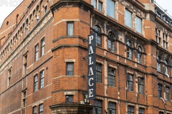 Sign on historic building, Palace theatre, West End, London, England, UK