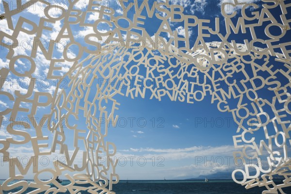 Sculpture made of letters, Le Nomade, artist Jaume Plensa, Antibes, Provence Alpes Côte d'Azur, South of France, France