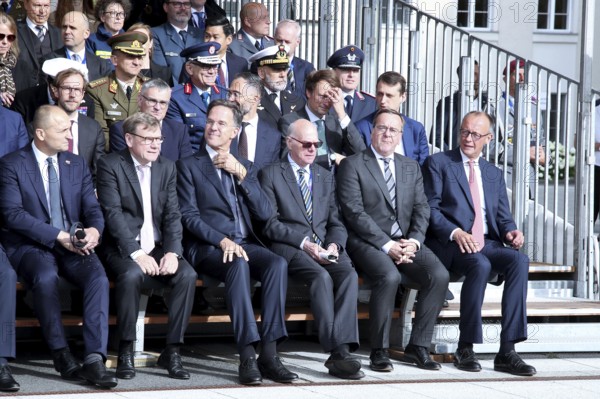 From right to left Friedrich Merz, Chancellor of the Federal Republic of Germany - Boris Ludwig Pistorius, Federal Minister of Defence - Norbert Lammert, Former President of the German Bundestag - Mark Rutte, NATO Secretary General - Johann Walter David Rudolf Jo Wadephul, Federal Foreign Minister - Ceremony 70 years of Germany in NATO, Federal Ministry of Defence, Berlin, 09.7.25