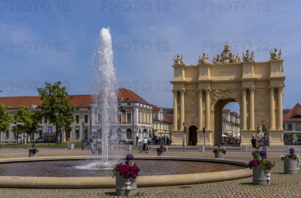 Fountain on Luisenplatz in front of Potsdam's Brandenburg Tor, Brandenburg, Germany
