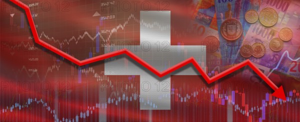 Switzerland financial crisis on economic graph. Financial fall of Switzerland on economy market