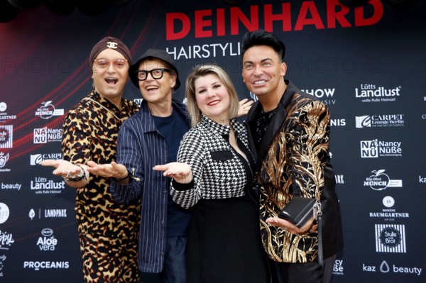 Julian F. M. Stöckel, Rolf Scheider, Janine Becker and Matthias Mangiapane at the VIP opening of the new Deinhard Salon Am Mühlanger 3, Berlin, 28 June 2025