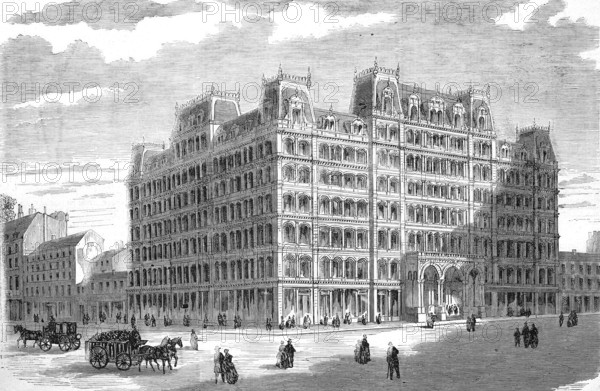 Alexander F. Stewart's Hotel for vulnerable women workers in New York, America, Historical, Reproduction from a model with a scene from the 19th century