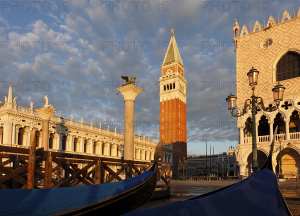 View of the Doge's Palace and the Piazzetta from the water in the morning, Venice, Veneto, Italy