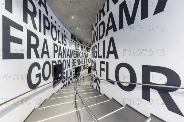 The Mercedes-Benz Museum in Stuttgart presents a journey through the automotive history of the global corporation. Myth 7: Racing cars and Silver Arrows - races and records. The history of the Mercedes star begins with the first automobile in 1886. Stuttgart, Baden-Württemberg, Germany