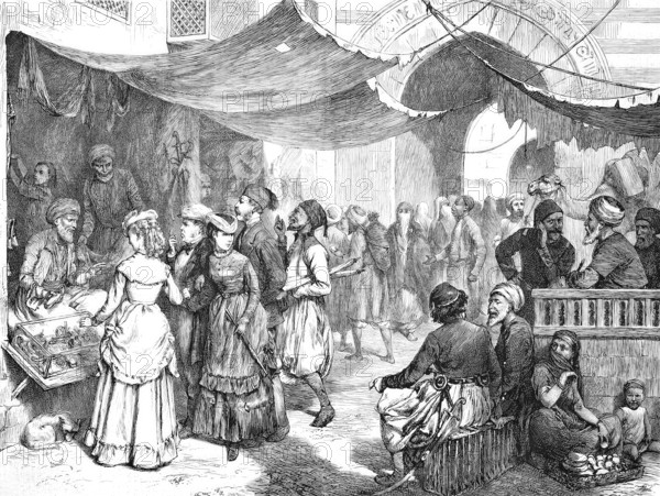 In the Cairo Bazaar, 1869, Egypt, Historical, Reproduction from a 19th century scene